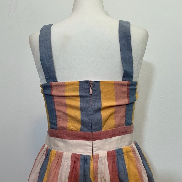 Madewell Tie-Front Sherbert Striped Cotton Midi Dress Size 6 - Picture 7 of 11
